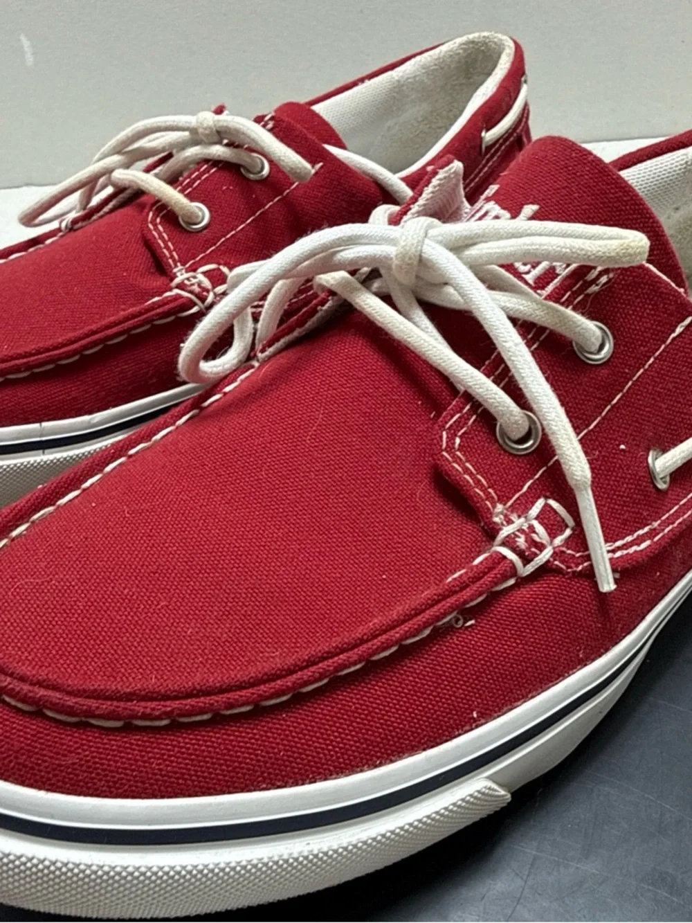Timberland‎ Men’s Red Canvas Boat Shoes with White Laces